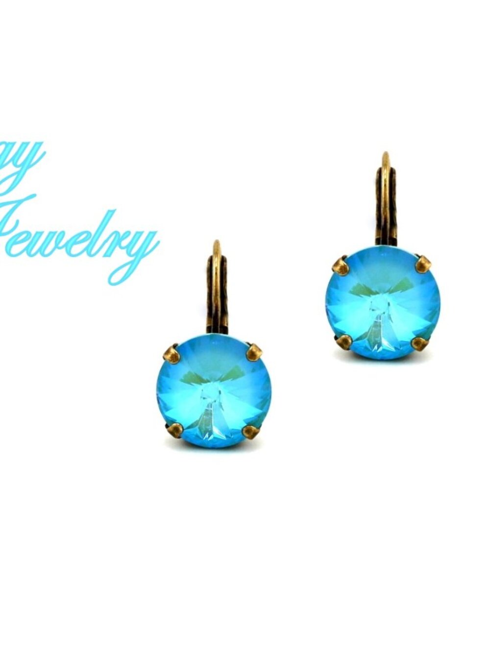 Tropical Tide Aqua Crystal Earrings, 12mm Drops or Studs, Assorted Finishes